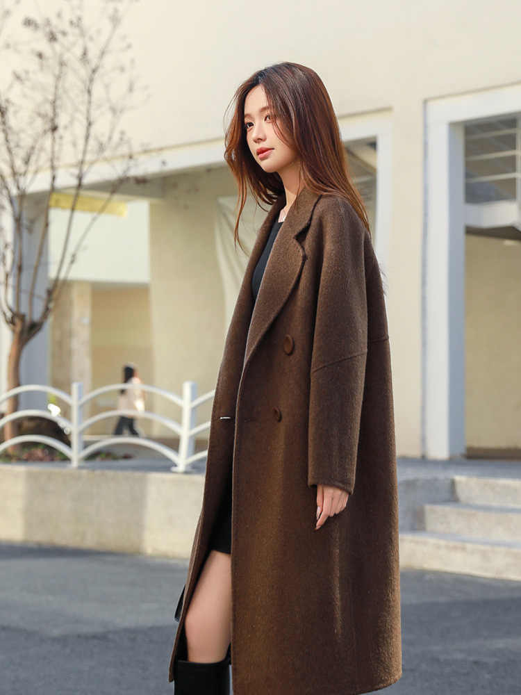 Abrigo de Lana de Doble Cara Tipo Capullo para Mujer, 100% Lana, Modelo Largo, para Otoño e Invierno