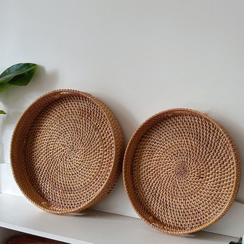 Vietnam ratán merienda de frutas creativo Nórdico de almacenamiento de fruta tejida bandeja redonda escritorio mesa de té cesta de almacenamiento