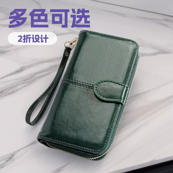 In-stock cross-border bestseller oil wax leather vintage long wallet women's wallet large-capacity clutch phone bag