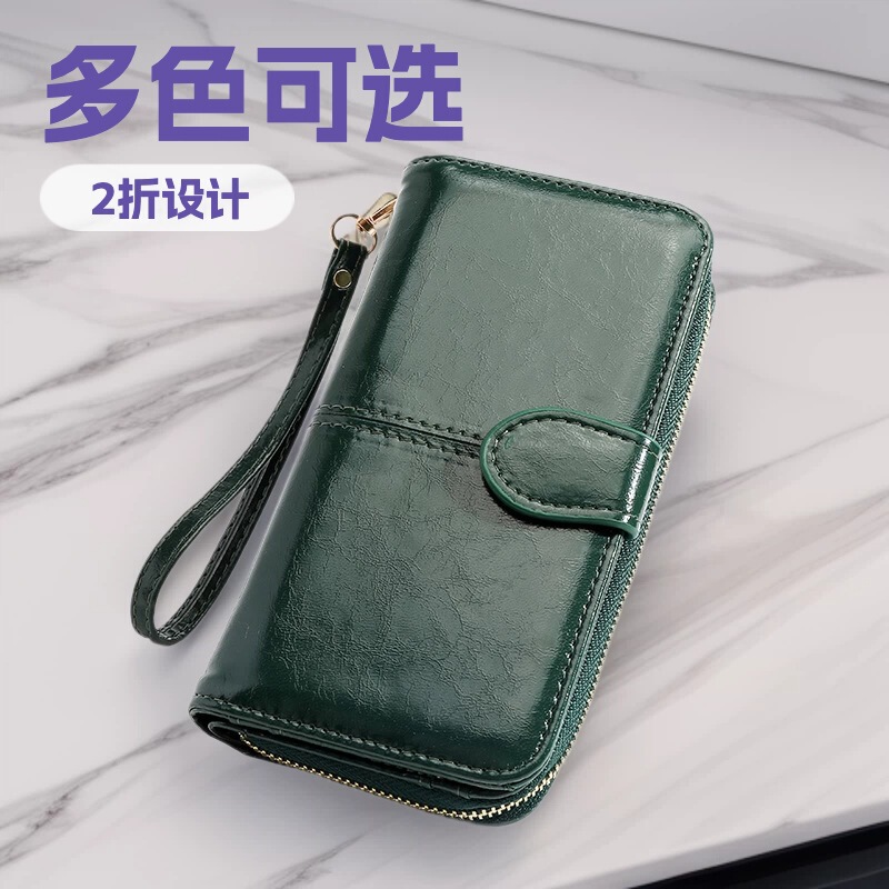 Cross-Border New Style Oil Wax Leather Retro Long Wallet Women's Wallet Large Capacity Clutch Bag Leather Mobile Phone Bag Hot Sale Cross-Border New Style Oil Wax Leather Retro Long Wallet Women's Wallet Large Capacity Clutch Bag Leather Mobile Phone Bag Hot Sale