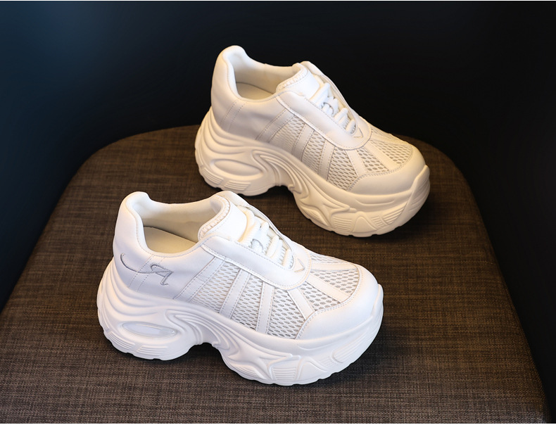 Giày sneaker chunky nữ đế dày tăng chiều cao mặt lưới thoáng khí — màu be chi tiết 5