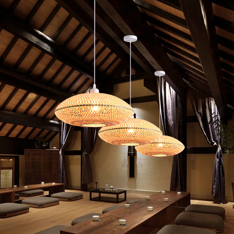 Lámpara de bambú Zen Tea Room restaurante chino B & B lámparas japonés ratán linterna vintage tejido pantalla