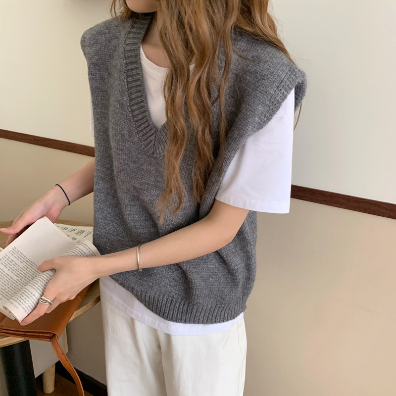 Primavera y otoño suéter con cuello en V Chaleco de punto para Mujeres Nuevo 2023 desgaste exterior estilo japonés flojo perezoso estilo lana superposición