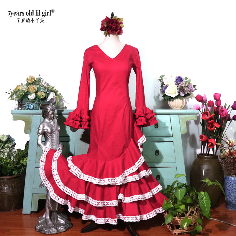 Original Brand Flamenco Spanish Dance Dress Performance Costume Dance Dress Ene22