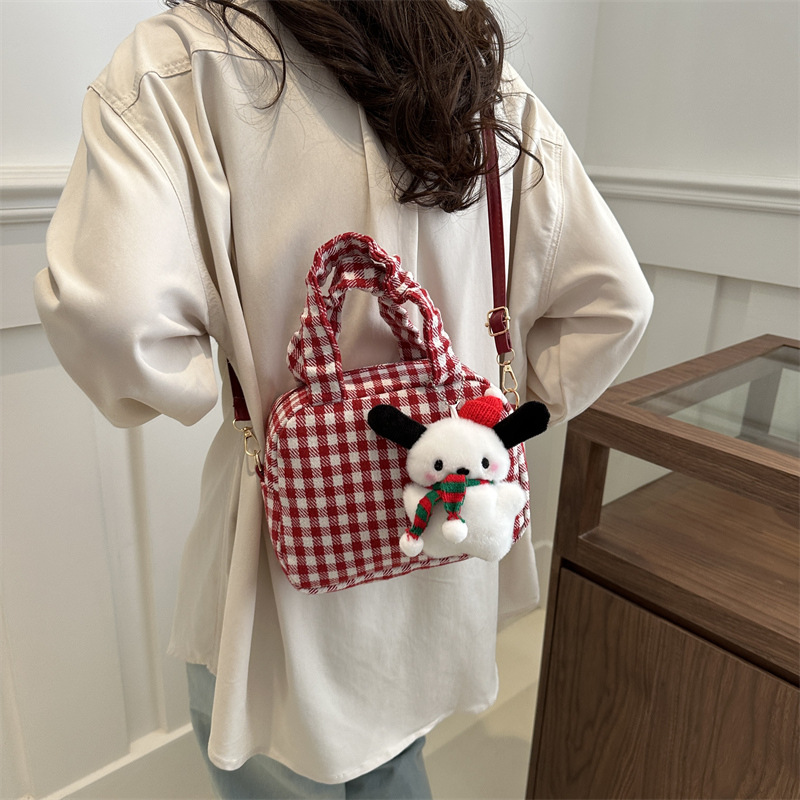 Bolsos de Navidad de otoño e invierno para mujer 2024 nuevo bolso de mensajero dulce y fresco, bolso de hombro, bolso de lana, bolso de lana lindo