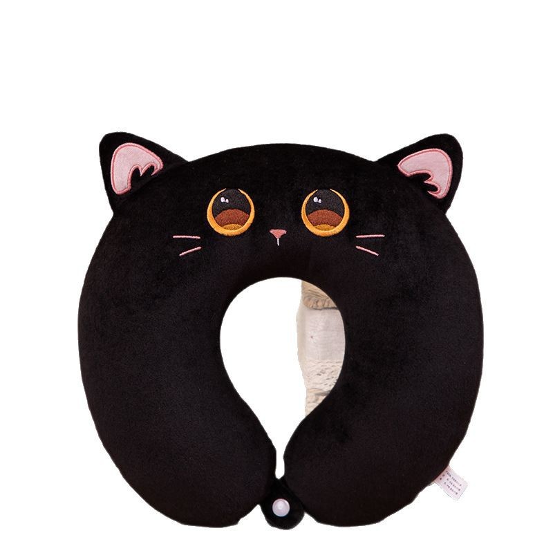 Oreiller cervical en mousse à mémoire de forme en forme de U, motif ours en beurre, masque pour les yeux chat noir, indispensable pour les longs voyages._voghion.com