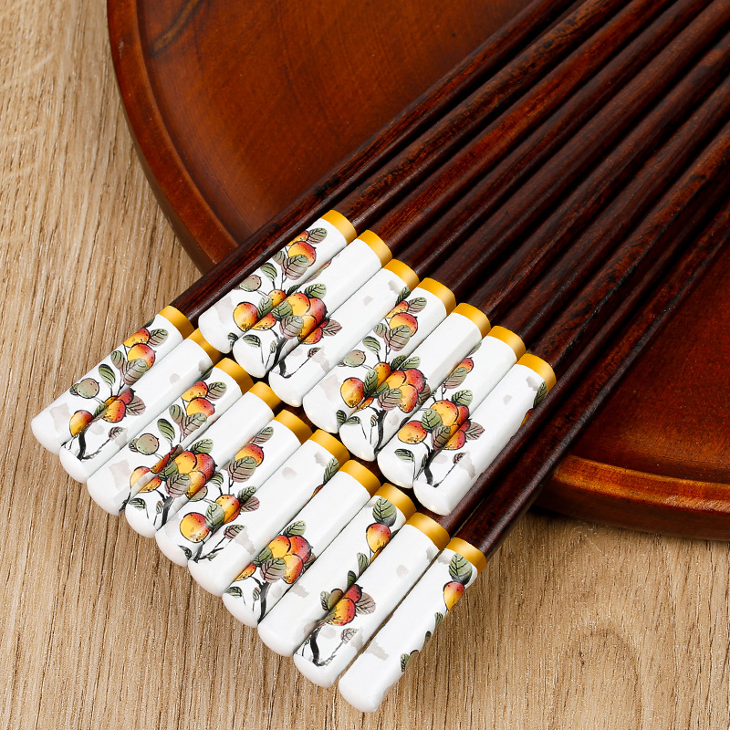 National Chaozhou Home Palillos de madera maciza, todo lo mejor, impresión, antideslizante, no fácil de mohosos, palillos de 24cm, 10 pares de cajas de regalo al por mayor