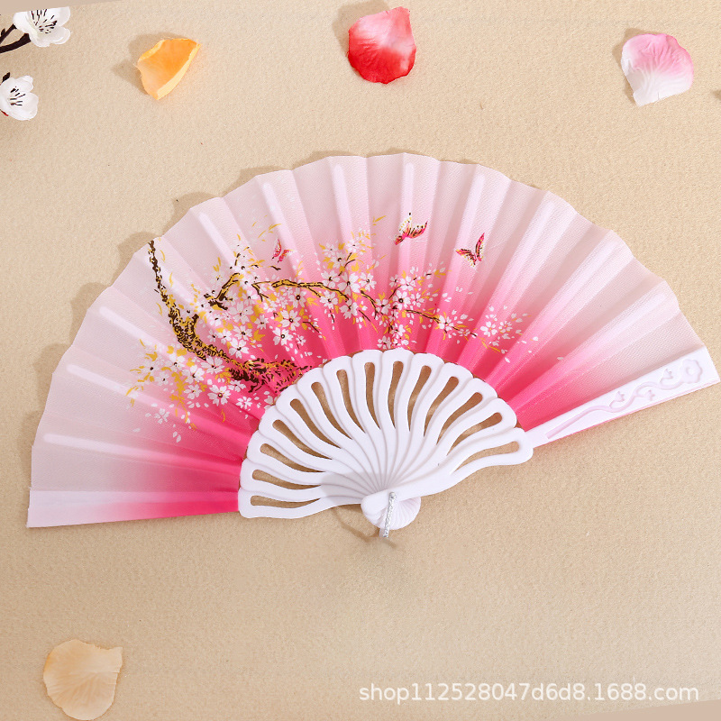 Abanico Plegable de Plástico Estilo Chino para Mujer, Abanico Plegable para Disfraces de Verano, Abanico Plegable para Danza y Espectáculos al por Mayor