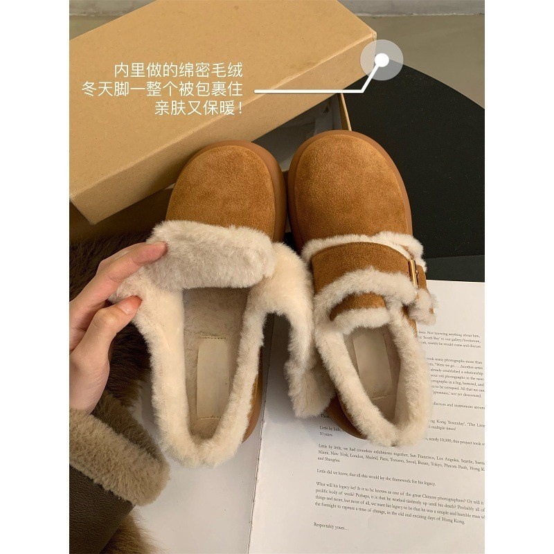 保暖加绒厚底勃肯鞋女秋冬毛毛扣带复古一脚蹬毛毛鞋|undefined