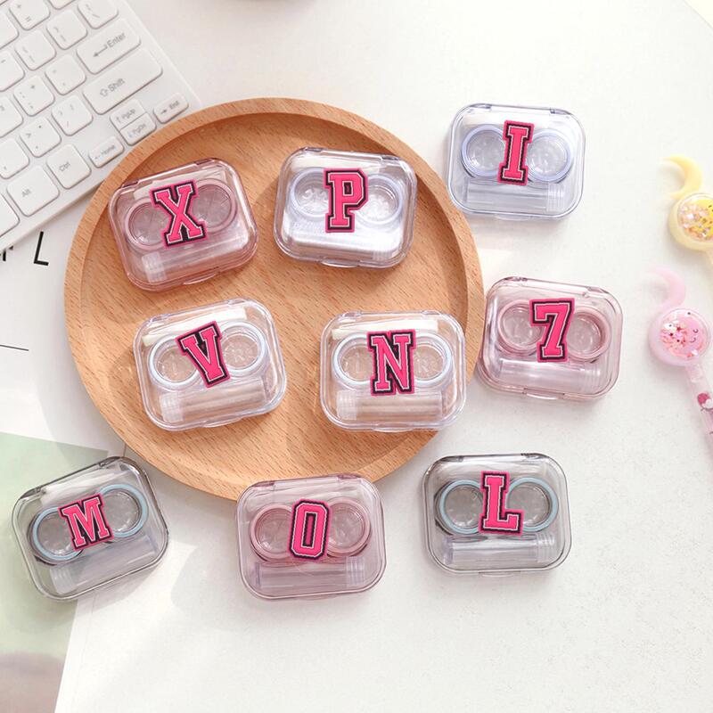 Black and Pink Letter Contact Lens Case Shein Simple Portable Ins Style with Mirror Female Student Care Macaron Collection