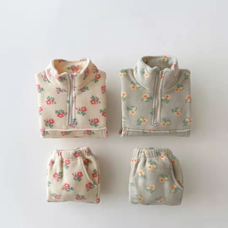 468g Weight Kids Clothing Sets Children's Clothing Type Long Sleeve Sleeve Length Casual Flower Cotton Fleece Girls Clothing Sets