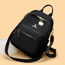 韩版楠丝布袋鼠双肩包简约纯黑色高级女背包俩用学生大容量书包厂