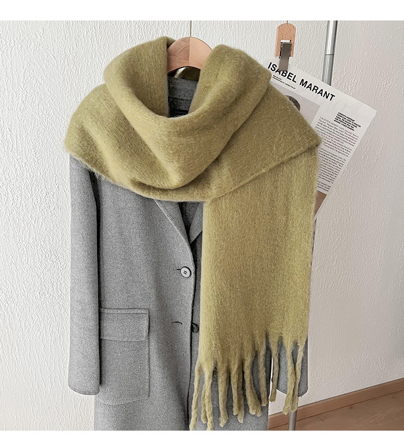 Solid color mohair with lazy style, soft fluffy solid color, big pull hair warm scarf for students and couples_voghion.com