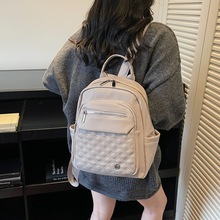 女包2025新款韩版时尚简约书包纯色户外菱格双肩背包便捷大容量包