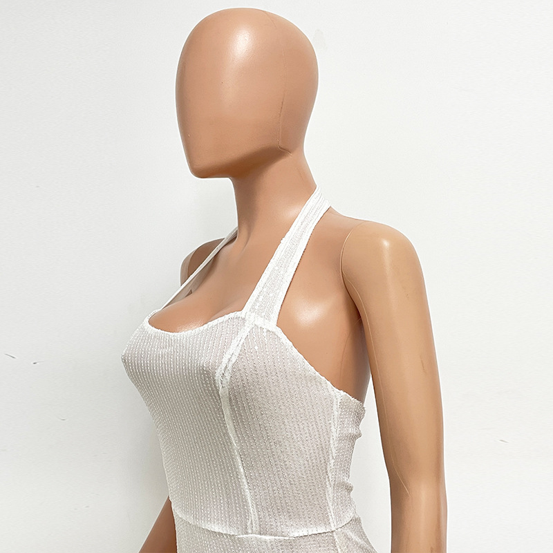 Cocktailjurk voor dames met split pailletten en halterstijl_voghion.com