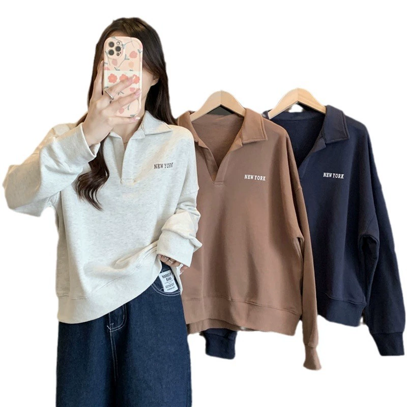 Long-Sleeve Polo Top, Oversized Fit, Thin Autumn Knit, Sizes M–2XL