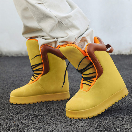 Bread Shoes Rhubarb Boots Winter fleece-lined Warm High-top Men's Shoes Casual Shoes Trendy All-match Workwear Cotton Boots Men's Shoes