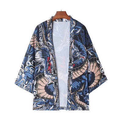 Chinese style crane carp dragon totem ethnic clothing cardigan kimono cloak home leisure loose robe coat