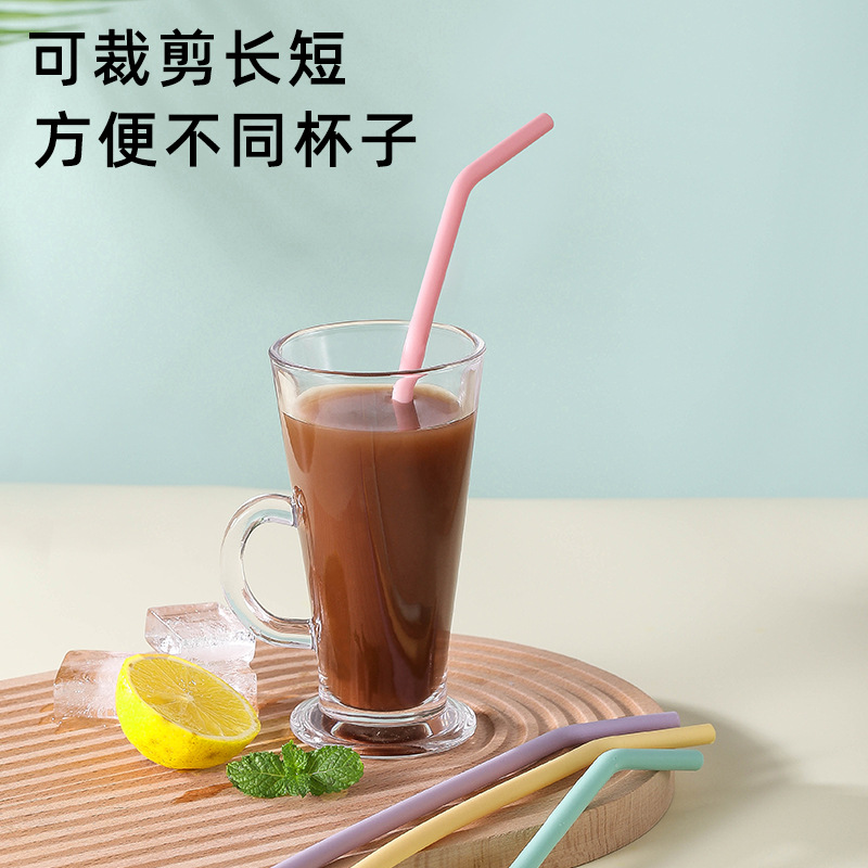 Juego de Pajitas Curvas Nórdicas de Silicona de Grado Alimenticio Xuanjun, Cuatro Piezas, Resistentes a Altas Temperaturas, Fáciles de Limpiar, Aptas para Lavavajillas.