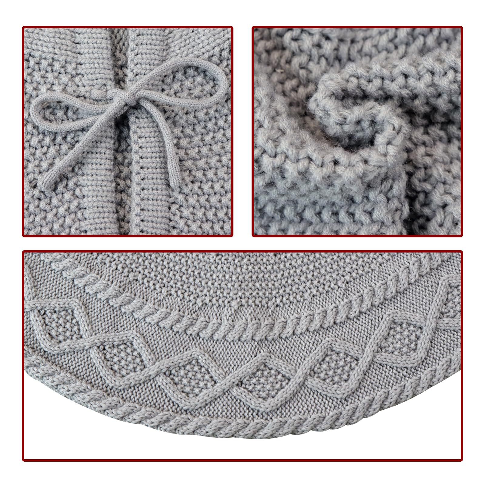 Vestido de árbol de punto de Navidad transfronterizo Delantal de árbol de Navidad de punto gris de 36 pulgadas Decoraciones navideñas Decoración de ambiente