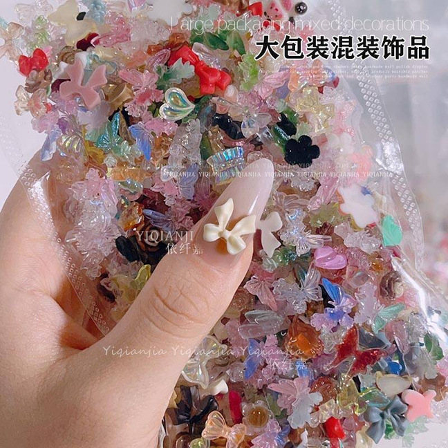 Large Package of Ice-Transparent Manicure Bow Jewelry Mixed with Random Simple Resin Nail Skirt Flower Ribbon Jewelry