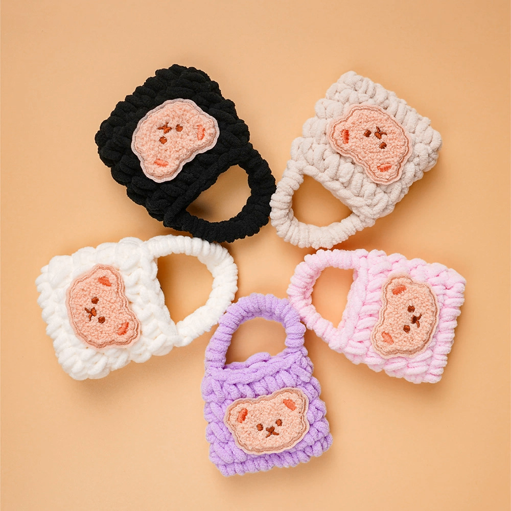 Bolsa de auriculares ganchillo acabado con cubierta protectora bluetooth peluche lindo oso pequeño tejido a mano bolsa de cambio de llavero