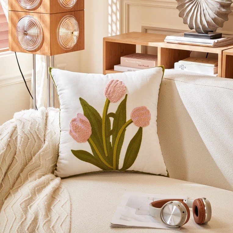 Funda de cojín bordada con diseño floral para comercio transfronterizo, estilo bohemio marroquí, para sofá, con mechones de terciopelo