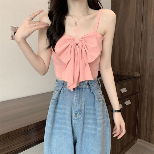 White bow small camisole for women to wear summer new style unique sleeveless sexy hottie bottoming top