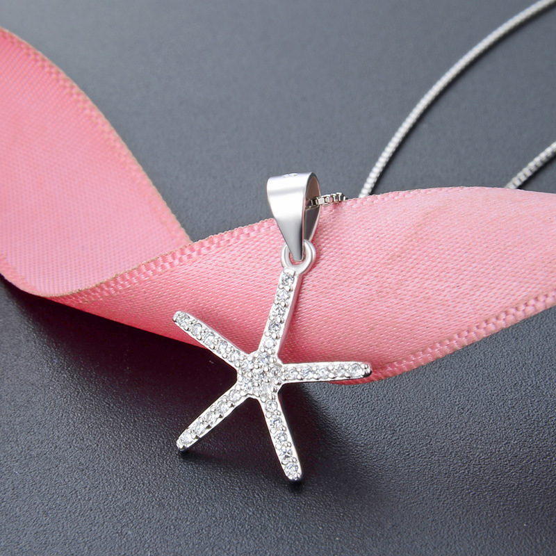 S925 plata esterlina con diamantes colgante de estrella de mar femenina minimalista nicho de moda sensación de diseño ligero colgante de lujo suministro transfronterizo al por mayor