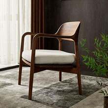 北美黑胡桃木将军椅单人沙发椅北欧家用客厅实木软包沙发休闲椅