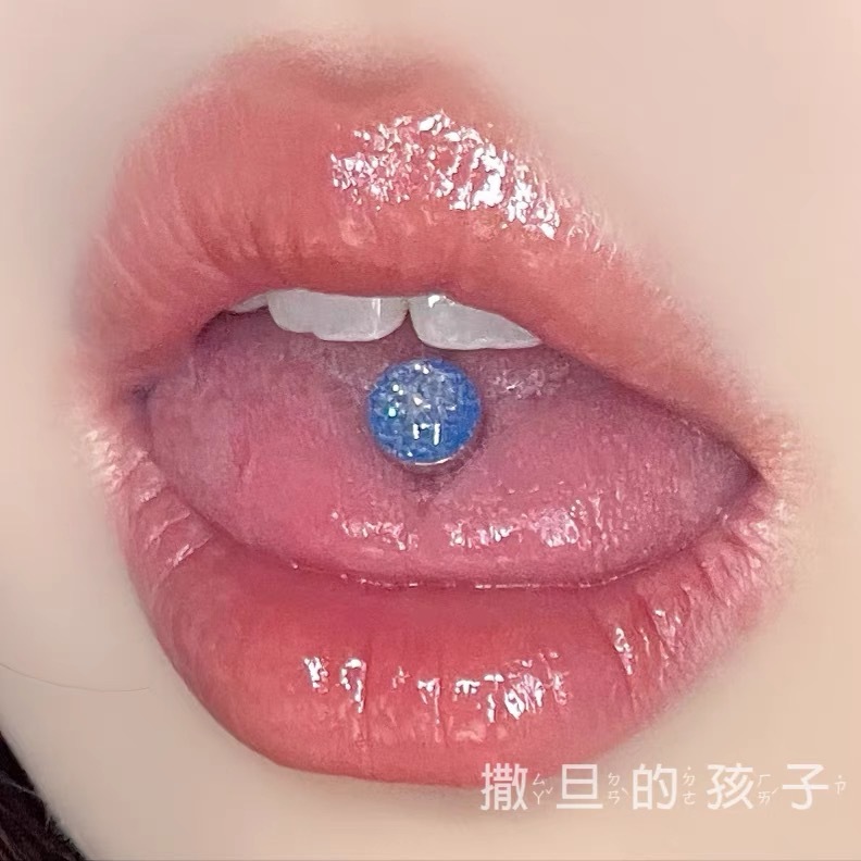 Star Drop Tongue Nail Titanium Steel Blue Tongue Ring External Thread 2024 New Style detail image 2