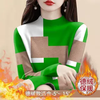 捡漏外贸妈妈时尚保暖长袖半高领加绒加厚宽松秋冬打底衫内搭
