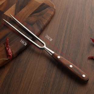 Rosewood Handle Barbecue Fork Stainless Steel Barbecue Fork Large Meat Fork Beef and Mutton Fork Steak Meat Fork Western Food Meat Fork