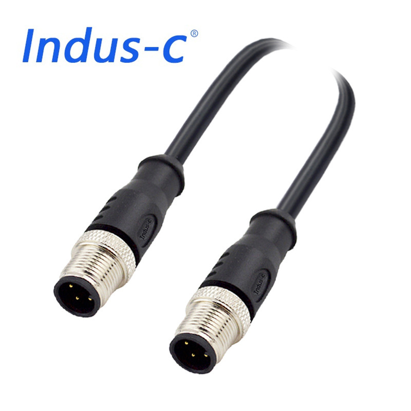 M12 A-Type 3-Core Male Straight to Male Bent Molded Waterproof Cable Led Connector Plug with Shielding