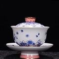中式创意羊脂玉盖碗茶具 陶瓷泡茶碗家用功夫茶壶冲茶器用品