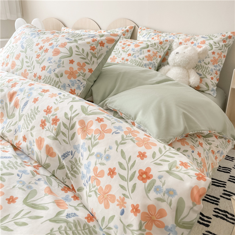 Cama de algodón de cuatro piezas 100 cubierta de sábanas de algodón cubierta de sábanas de dormitorio de estudiantes de tres piezas con camas Kasa4