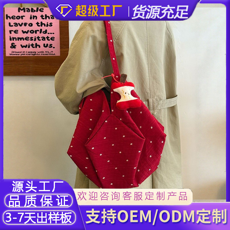 韩系波点红色包包帆布包包女慵懒风手提通勤肩包小众设计感单肩包|undefined