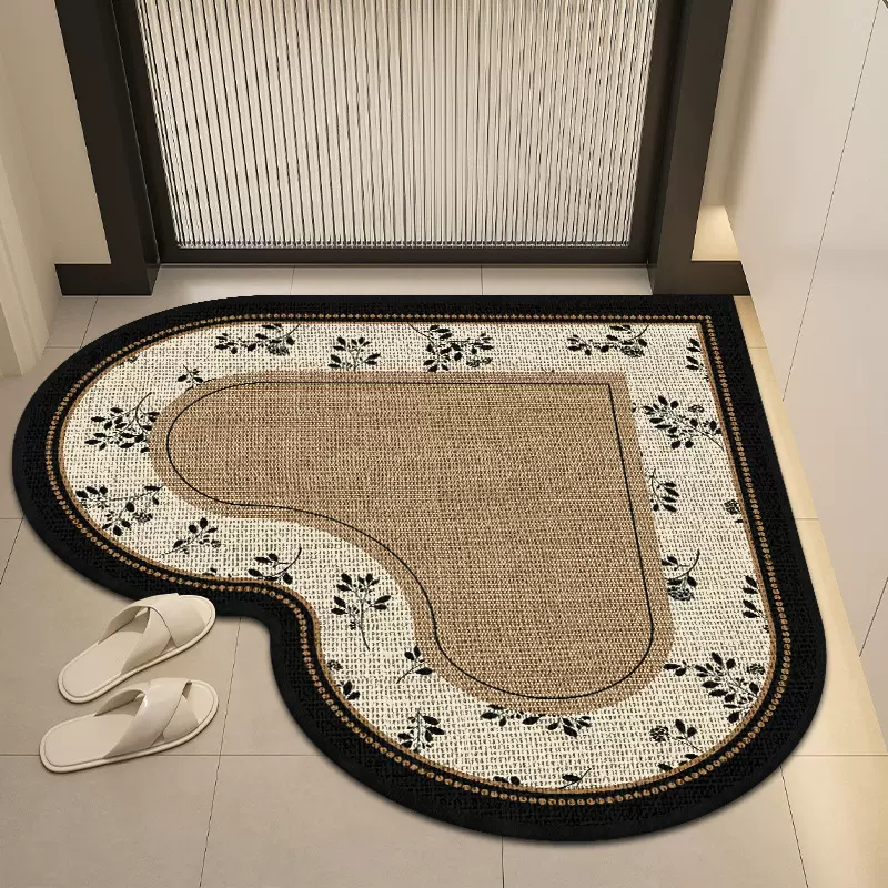 亚麻编织心形入户门地垫浴室进门门口吸水防滑耐脏脚垫卫生间地毯
