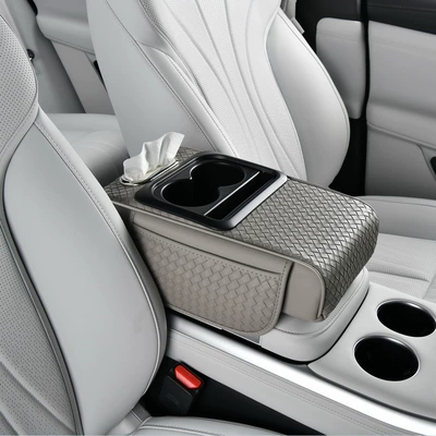 Bamboo Leather Car Armrest Box Armrest box pad - gray