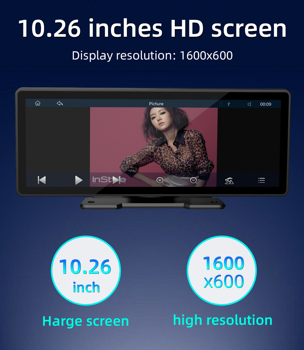 10.26-inch new smart screen central console dashcam car navigation wireless carplay portable car screen
