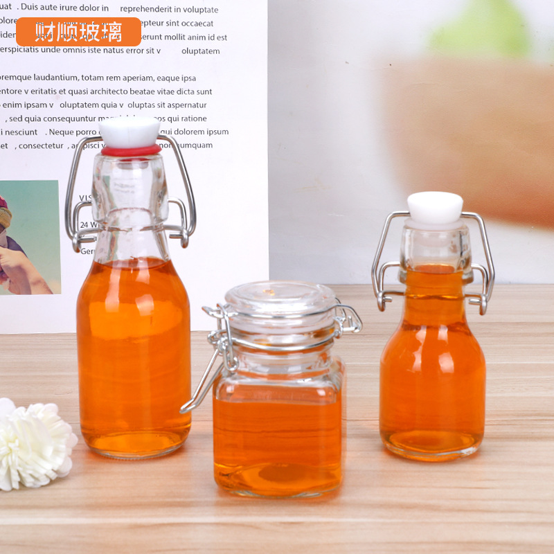 厂家小卡扣玻璃瓶小酒瓶酵素瓶玻璃饮料瓶食用油山茶油分装瓶带盖