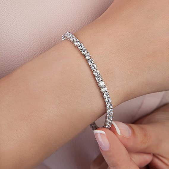 Four-Claw White Diamond Bracelet, Fine Diamond Alloy, Niche Design, Simple Temperament, Luxury Single-Row European and American Cross-Border Hand Jewelry