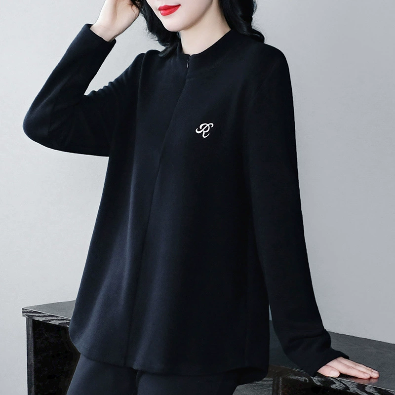 Осенний и зимний новый утолщение теплая тощая топа большого размера толстый мм вышивка простая шикарная футболка с длинным рукавом