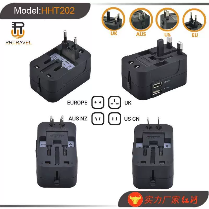 Переходник универсальный BISON202 с двумя USB 2.21A, заводская поставка, глобальный универсальный конвертер