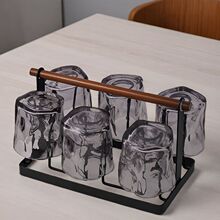 轻奢水杯套装透明玻璃杯高颜值客厅喝水水杯水具套装杯子架沥水