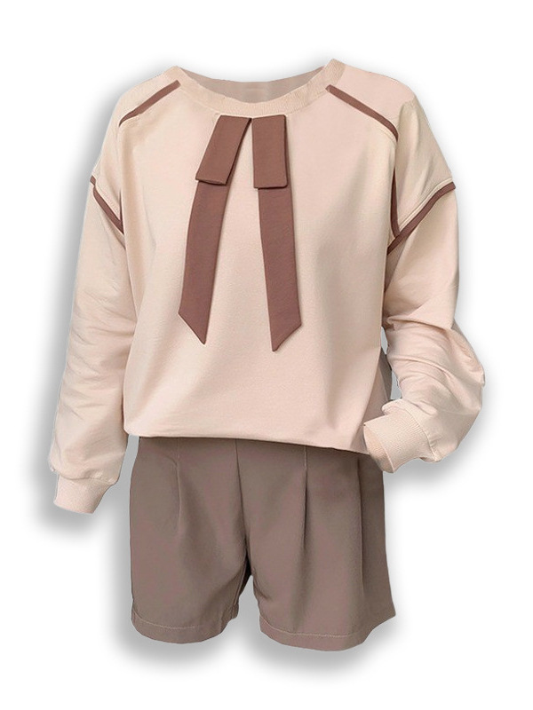 60-175kg Plus Size Preppy Style Two-Piece Women's Clothing 2025 Spring & Fall New Fat Sister Casual Sweatshirt Shorts