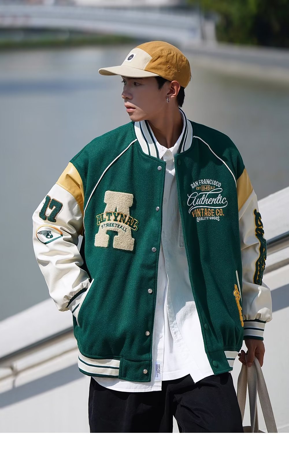 Giacca da baseball uomo a contrasto stile coreano trendy urban_voghion.com