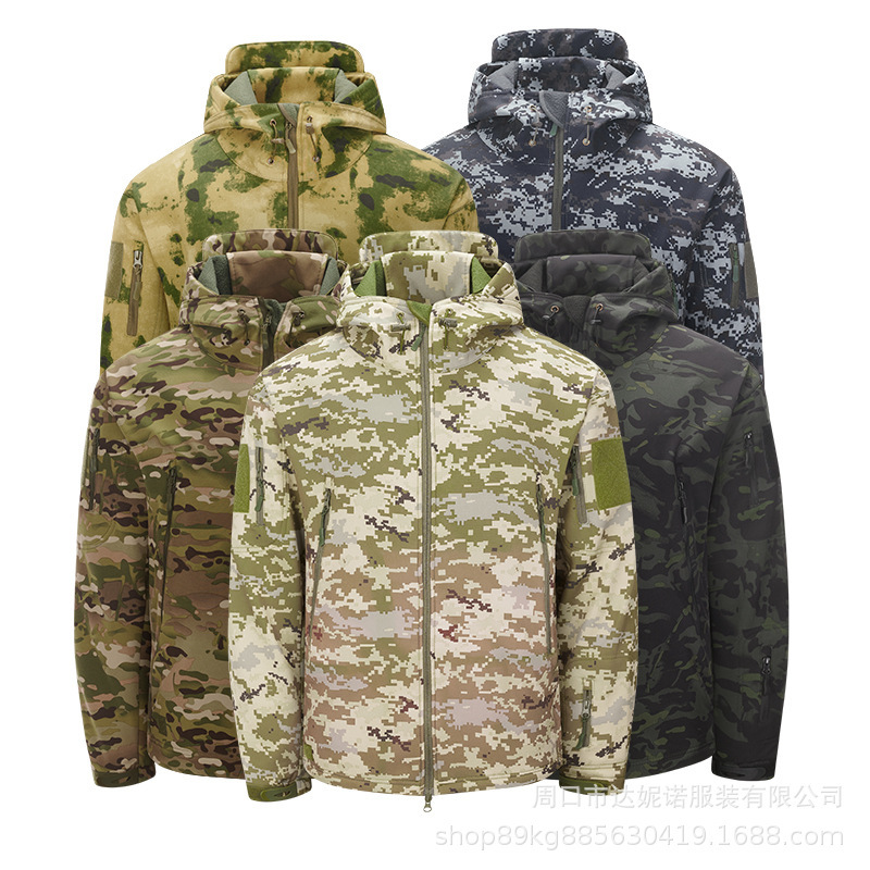 Sharkskin Soft Shell Jacket Camouflage Jacket Fleece Thickened Tactical Jacket Hooded Jacket Manufacturer Ready Stock