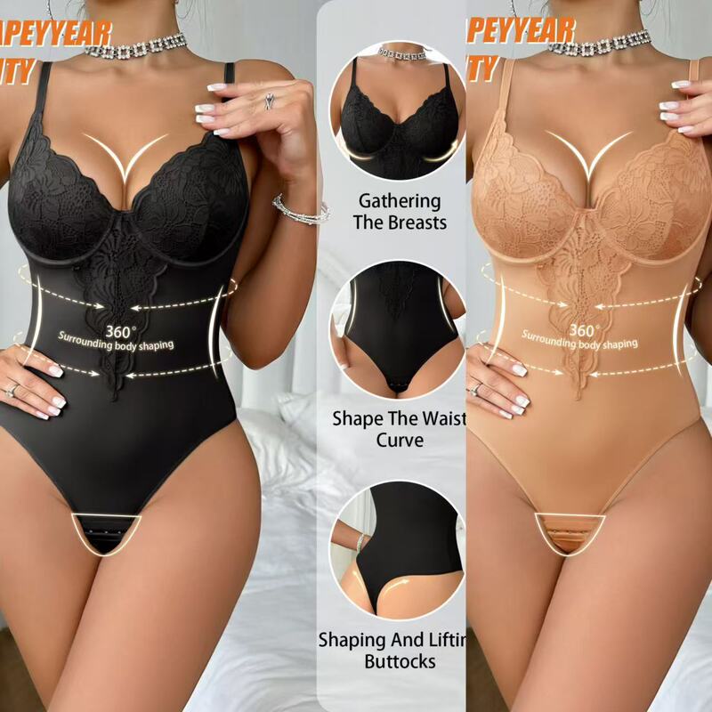 Cross-Border European and American High-Quality One-Piece Shapewear, Tummy Control, Butt Lift, Body Shaping, Plus Size Sexy Lace Camisole Lingerie