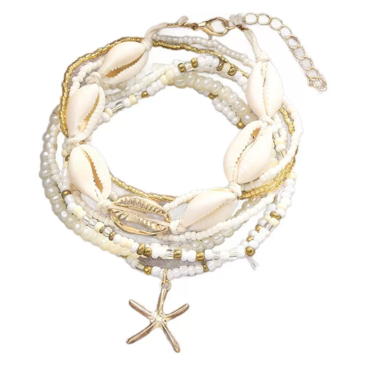 Ankle bracelet set, handmade pearl and shell, beach boho, white